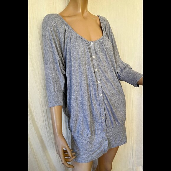 Splendid heather gray tunic deep scoop neck button down Small - Picture 3 of 9